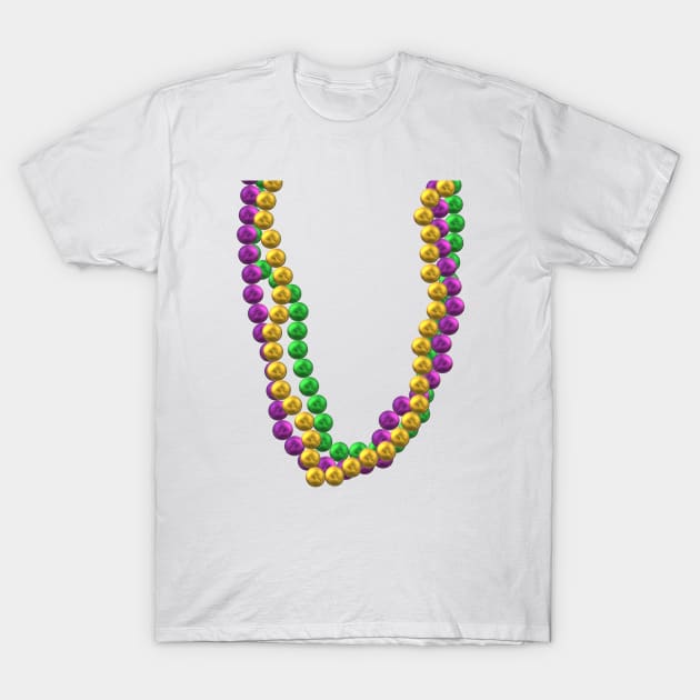 Mardi Gras Bead Necklaces in Purple, Green and Gold (White Background) T-Shirt by Art By LM Designs 